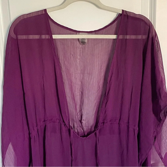 Blue Rod Beattie chiffon tassel trim caftan coverup Top 29155 - Picture 2 of 11